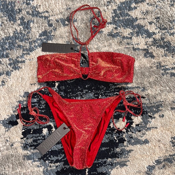 Ruby sparkle swimsuit set with bag. - Picture 2 of 4